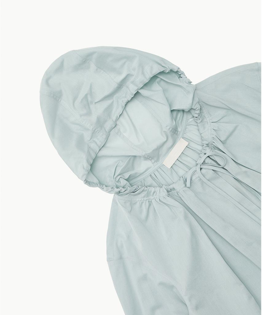 Amomento Sheer Shirring Hooded Blouse_Light Blue