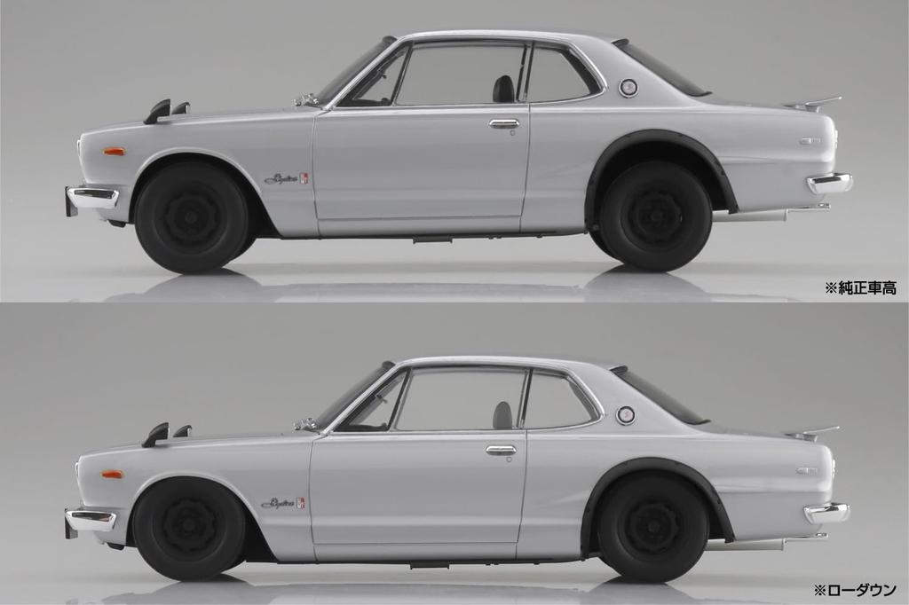 Пластиковая модель автомобиля AOSHIMA Raku Snap Car Series KPGC10 Skyline HT 1970 года с серебристой цветовой кодировкой, масштаб 1/24, 2000GT-R 01-SI