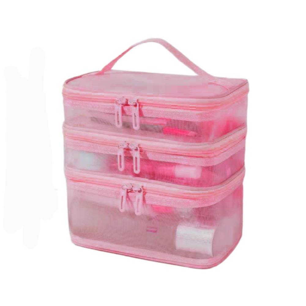 Multifunctional Transparent Mesh Travel Cosmetic Bag Storage 2/3 layer Toiletry Bag Large Capacity Makeup Case Cosmetic Storage