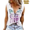 Женские майки, сексуальные летние топы без рукавов с v-образным вырезом, жилет с 3D принтом, фиолетовые ажурные топы с бабочками