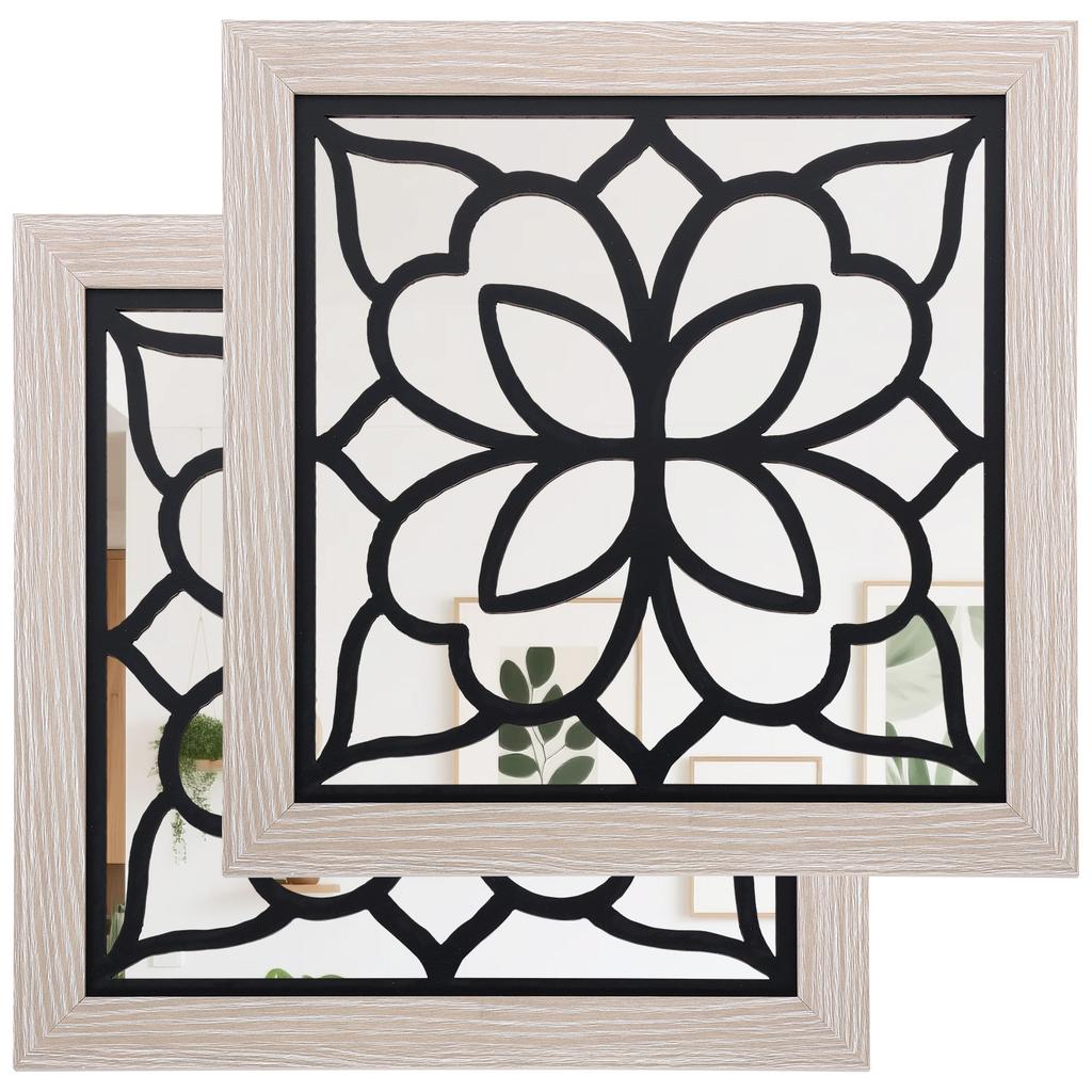2 Pcs Boho Wall Mirror Decor Shatterproof Vintage Style Decorative Mirror Wall-mounted Mirrors for Living Room Home Decoration
