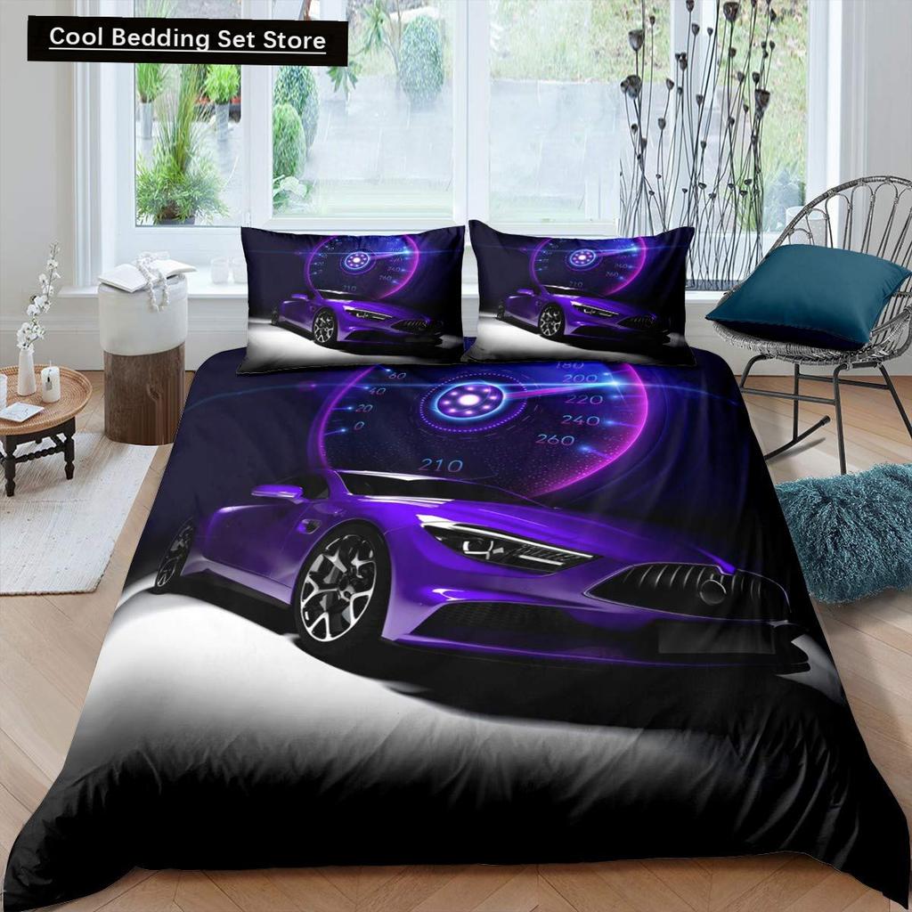 Race Car King Queen Duvet Cover Cool Speed Racing Bedding Set Teens Men Black Sport Car Quilt Cover Polyester Comforter Cover