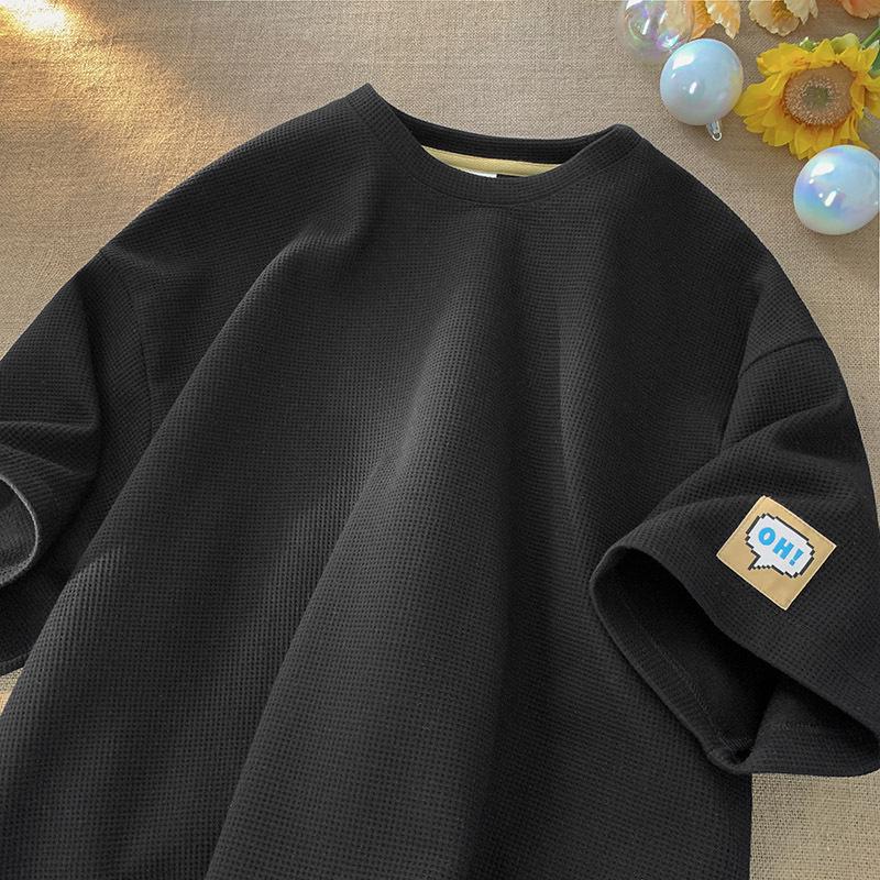 Мужская летняя футболка свободного кроя в японском стиле с вафельным узором