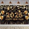Блестящий баннер-фон «С Новым 2026 годом» Черный Золотой Разноцветный Шарик Вечеринка Фон Украшение Буква Полиэстер Праздничный Баннер