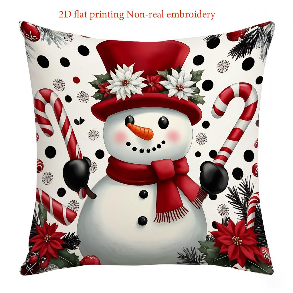 Christmas Pillows 2D Flat Printing Non Real Embroidery Polyester Pillowcase, Sofa Decorative Cushion Cov Headboard Pillow
