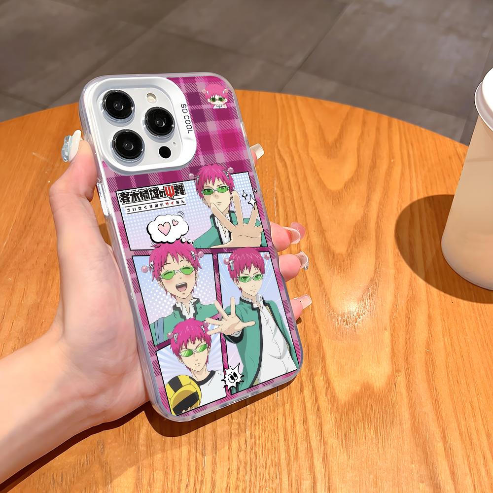 Чехол для телефона аниме S-Сайки Кусуо для iPhone 16 15 14 13 12 11 Pro Max Белый Матовый Лазерный Металлик Аврора Funda