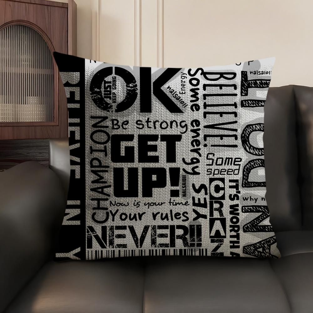 Be Happy and Good Luck Cushion Cover Natural Linen Organic Fabric DoubleSided Printing Sofa Home Decor Breathable