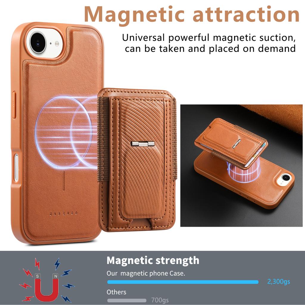Чехол CASENEO для iPhone 16e со складной подставкой, ТПУ, ПУ кожа, PC-карман, Магнитная крышка телефона, Совместим с MagSafe