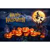 1pc Happy Halloween Party Backdrop with Moon Ghost Witch Scarecrow Pumpkin Bats Banner for Halloween Themed Party Decoration