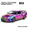 Electroplated 1:32 Nissan Skyline GTR-R34 Sport Car Model Sound Light Diecast Toy Vehicle Children Boy Gift Miniature Voiture