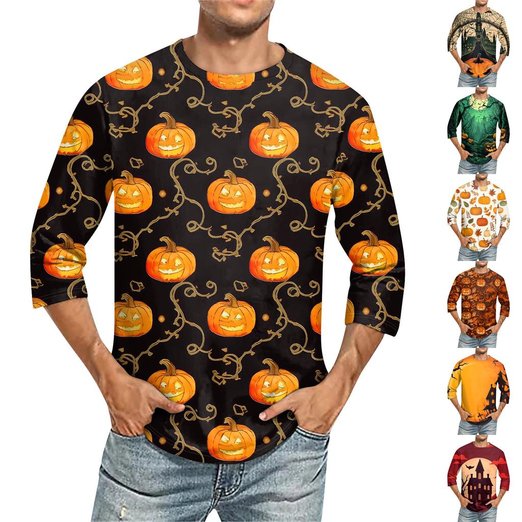 Men'S Round Neck Three-Quarters Sleeve Top Casual Fashion T-Shirt