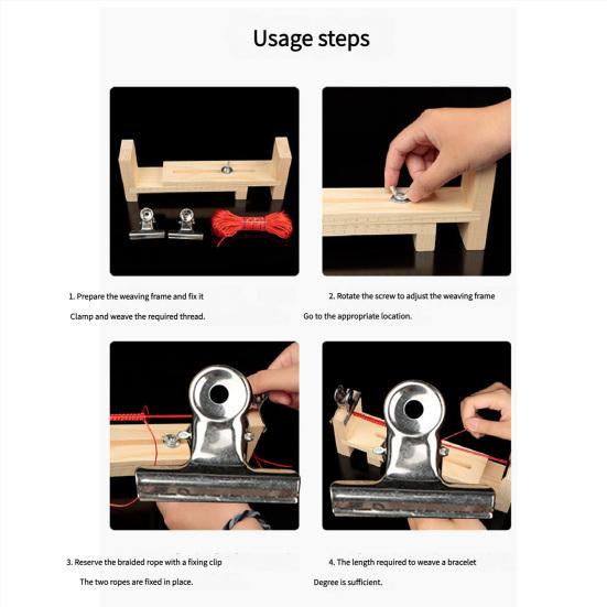Деревянный браслет-приспособление со шкалой, регулируемая длина, набор для изготовления браслетов своими руками, инструмент для ручного вязания, приспособление для плетения браслетов с 2 зажимами для ремней и шнурков