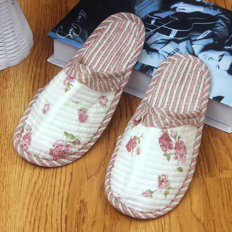 Пасторальные женские стеганые хлопковые тапочки: Мягкие, Бесшумные, Дышащие, С закрытым носком, Тонкая подошва