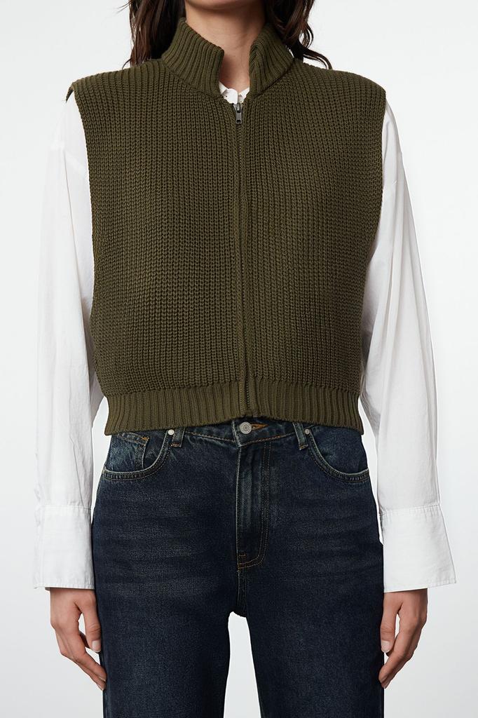 Женский модный стильный свитер, укороченный базовый трикотаж на молнии, жилет