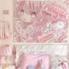 Pink Lolita Girl Tapestry Twin Sweetheart Girls Dessert Elements Wall Hanging for Bedroom Decor
