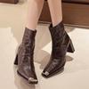 Женские ботильоны на высоком каблуке, зимние дизайнерские туфли из кожи с квадратным носком, женские зимние сапоги 2024 года, туфли-лодочки, сексуальное платье, Mujer Zapatos
