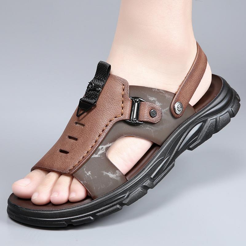 Летние мужские высококачественные повседневные пляжные сандалии из коровьей кожи с верхним слоем, классические мужские дышащие и нескользящие пляжные туфли с латексной подкладкой