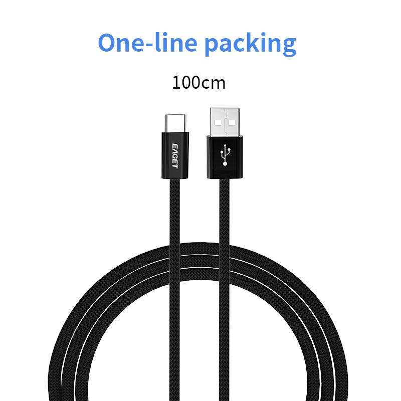 EAGET Кабель для быстрой зарядки 3A USB-A - USB-C, 66 Вт, 1 м/2 м, 48-жильный плетеный провод, скорость передачи данных 480 Мбит/с, совместим с устройствами Android