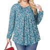 Women's Plus Size Fashion Printed Casual Pleated Round Neck Long Sleeve Top