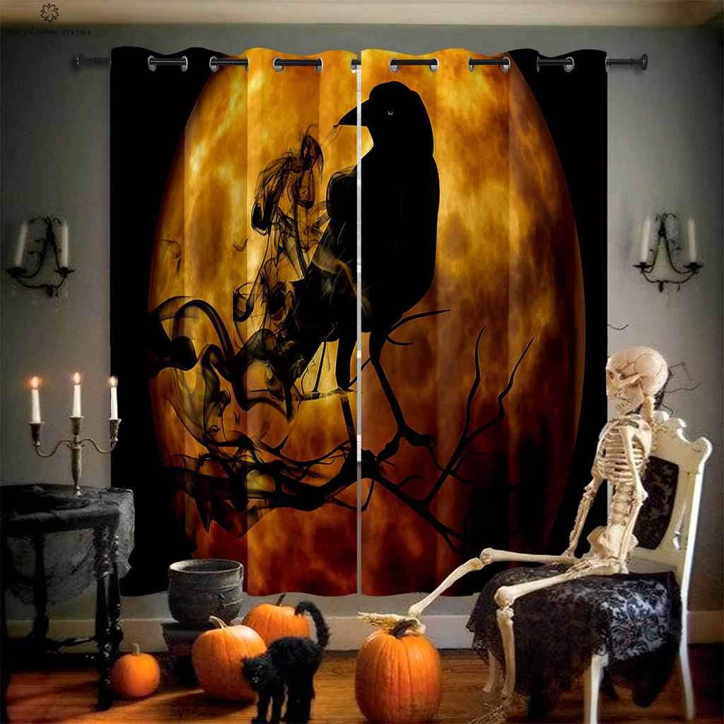 Шторы с принтом «Луна и тыква на Хэллоуин», для столовой, спальни, украшения для праздничной вечеринки, 2 шт.