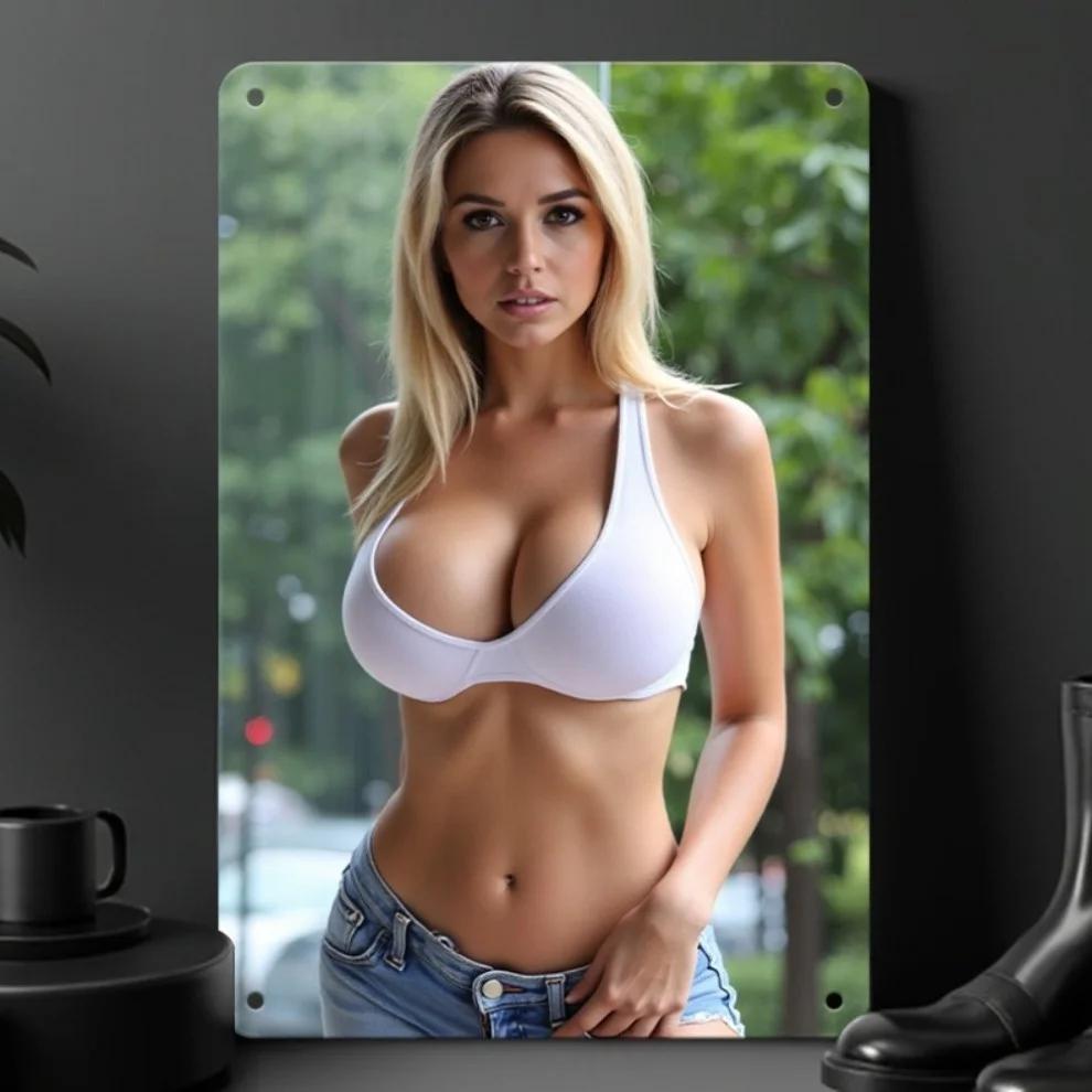 Винтажная металлическая настенная картина «Девушка в бикини» 8x12 дюймов - Ретро белый декор с предварительно просверленными отверстиями, Водонепроницаемая прочная железная табличка для мужчины