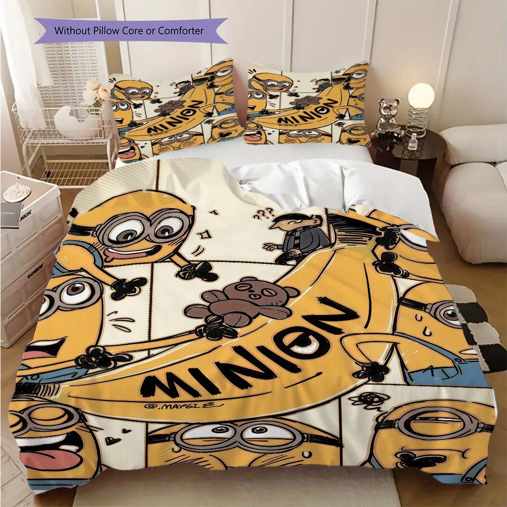 Minions Kitchen Threepiece Set 1 Duvet Cover 2 Pillowcase Without Core Christmas Birthday Gift Soft And Comfortable Bedding Set Bedding
