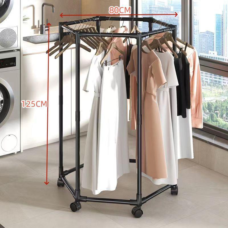 Hexagonal Rotating Indoor Clothes Drying Rack - Multi-Functional & Movable Floor-Standing Shelf