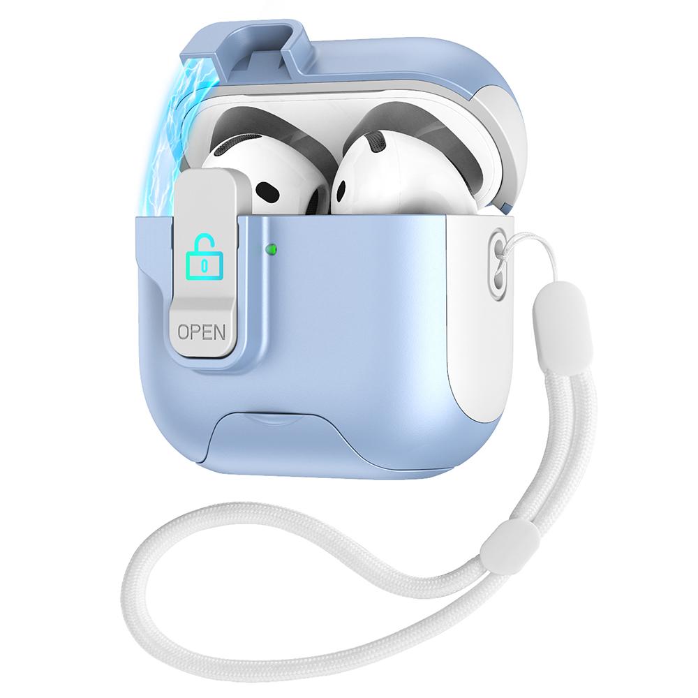 For Apple AirPods 3 Protective Case Splicing Color Earphone Cover with Auto Pop-Up Magnetic Lid/Lanyard