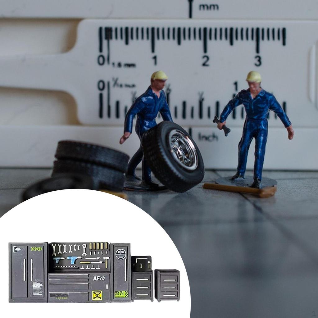 Набор верстака для гаража 1/64 Инструмент для ремонта автомобилей Прочный Сделай сам Микросцена Декорация Креативная диорама