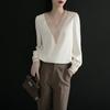 Temperament Women's V-neck Chiffon Shirt Long Sleeved Shirt Fashionable Versatile Base Top