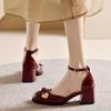 Босоножки Баотоу женские толстый каблук бант высокий каблук 2025 весна и лето новые французские туфли-лодочки с круглым носком и вырезами новые подружки невесты