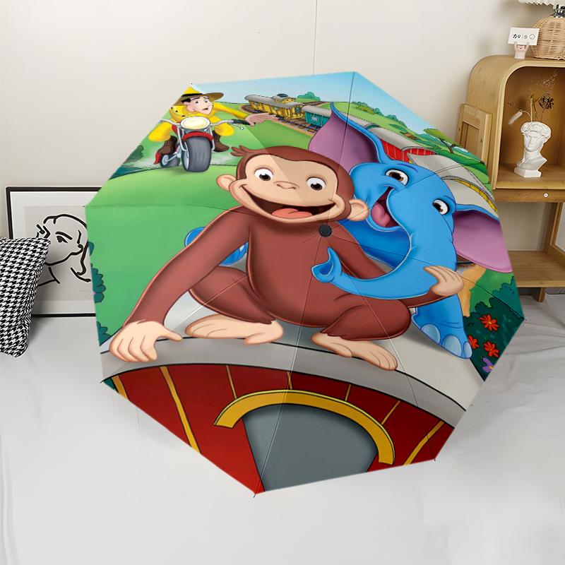 1pc Curious George (8) Umbrella, Sun Protection, And UV Shielding. It Has Eight Sturdy Ribs for Outdoor Use And Perfect Gift