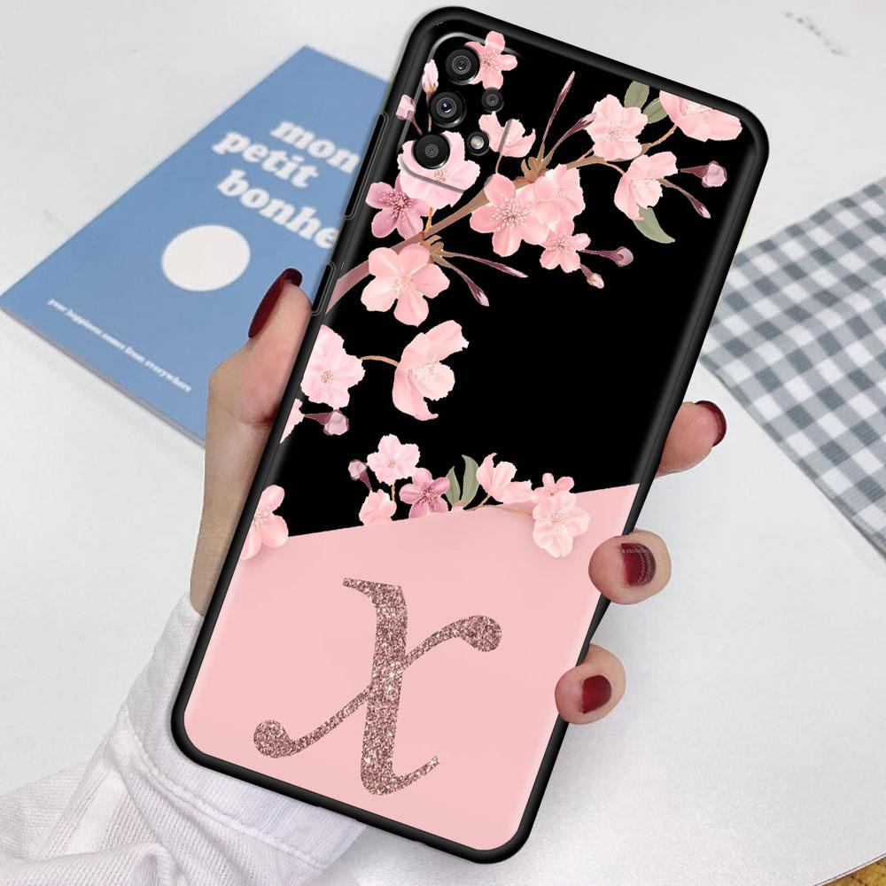 Чехол для Samsung Galaxy A52 A12 A32 A51 A21s A71 A13 A53 A22 A31 A72 A03 A02s Чехол для телефона На заказ Цветок сакуры Инициал М