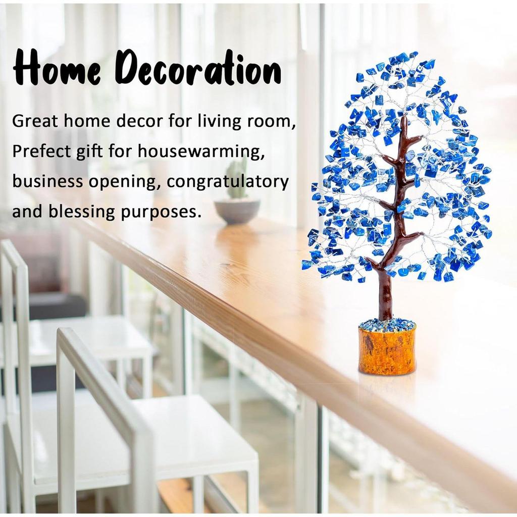 Tree Good Luck Showpiece for Home Decor Items Crystals Gemstones Bonsai Money Tree for Good Luck, Gift Item - 10-12 Inch (Lapis Lazuli Silver Wire)