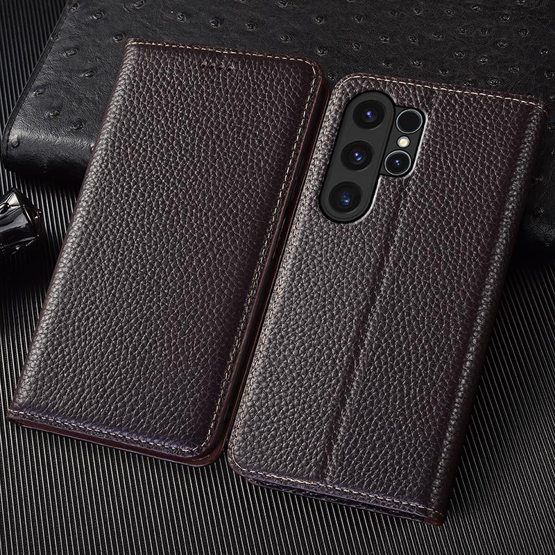 Оригинальный кожаный чехол-книжка Litchi для Samsung Galaxy S8 S9 S10 S10e S20 S21 S22 S23 S24 S25 FE Edge Plus Ultra Чехлы для телефона