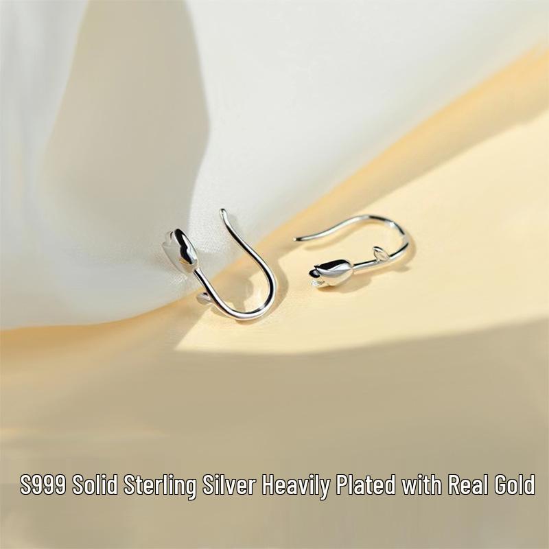 Серьги-каффы из цельного стерлингового серебра S999 в виде цветка тюльпана и розы, корейский стиль, женские украшения