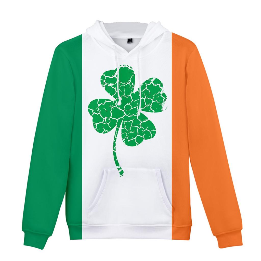 Улица. Свитер с капюшоном и длинными рукавами с принтом ко Дню Святого Патрика для мужчин и женщин весной и осенью