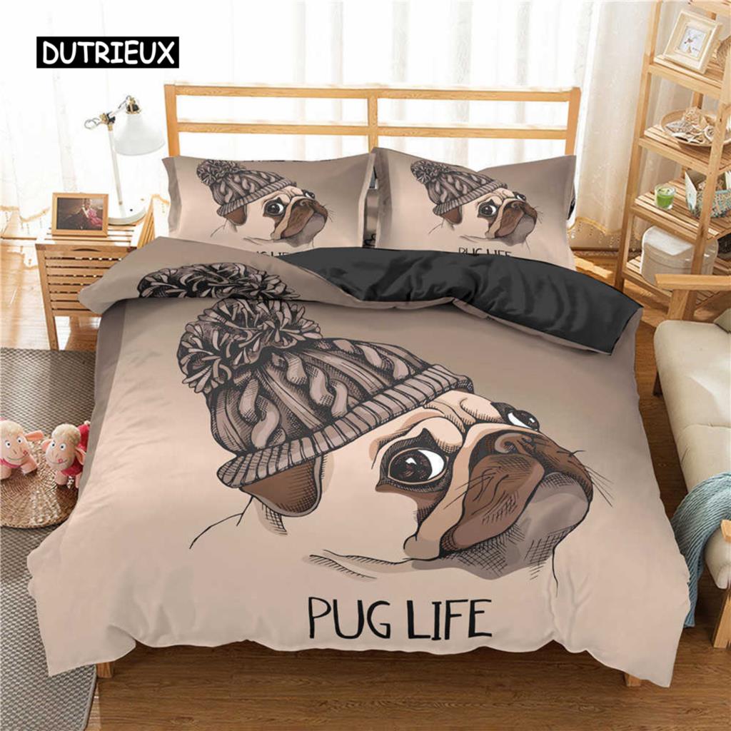 Пододеяльник с изображением мопса, комплект постельного белья с изображением собаки и цветов, тематика животных для детей, подростков, мальчиков, милый мопс, пододеяльник из полиэстера размера King Size
