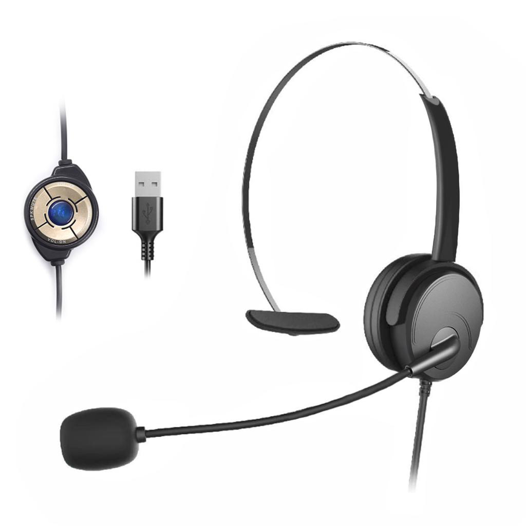 131 One Ear Headset, USB Headphones, Head Mounted Computer Headphones for Call Center Headsets in Right and Left Ear with Volume Control in Cable