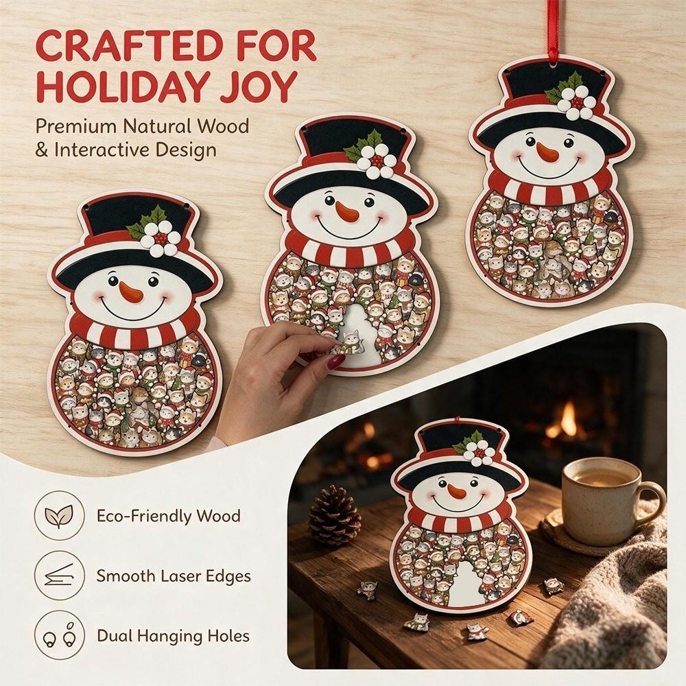 2D Flat Irregular Snowman Puzzle Christmas Theme Cat Puzzle Wall Decor Xmas Gift