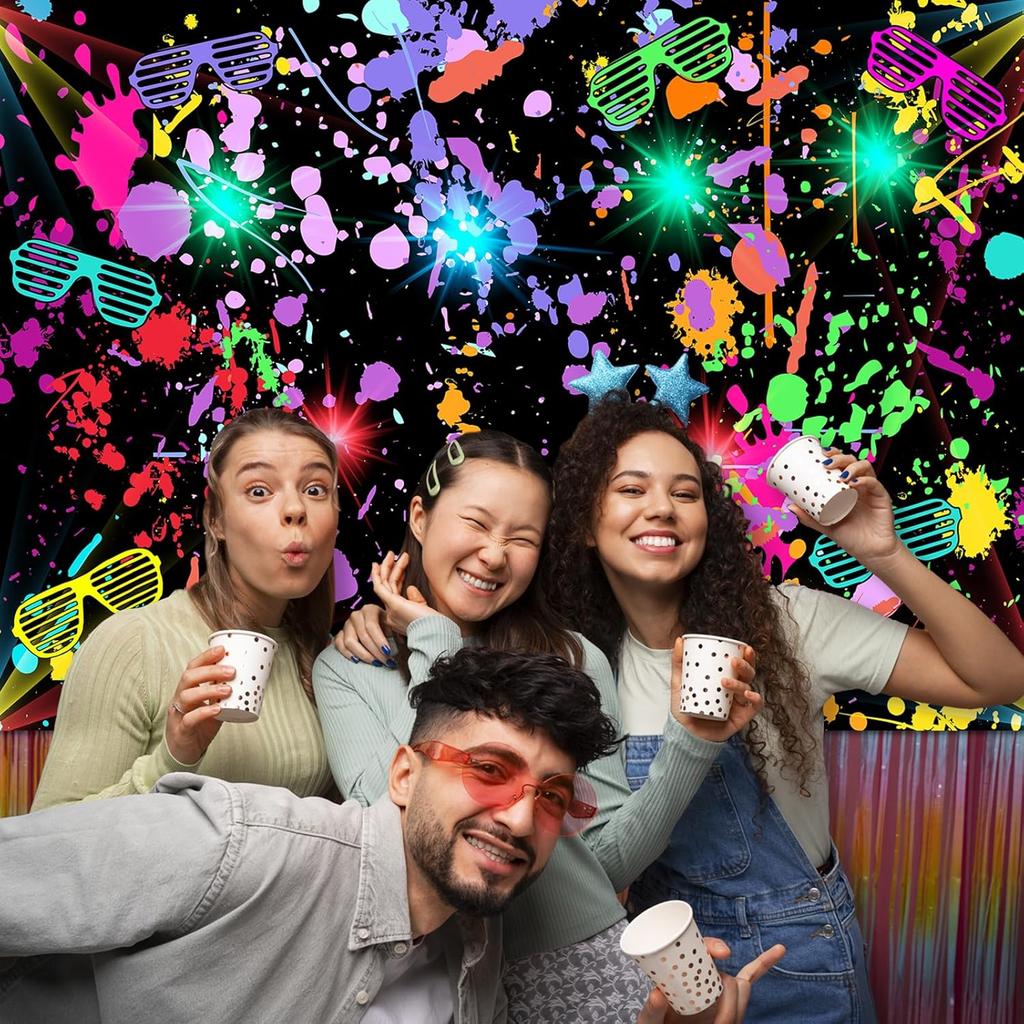 Avezano Неоновый Светящийся в Темноте Фон Брызги Краски Граффити Светящаяся Вечеринка 80-е 90-е Тематический День Рождения Фон Цветной Неоновый Праздник Фоны для Дня Рождения