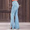 New Women's Jeans High-waisted Ripped Pants Slightly Split Trousers