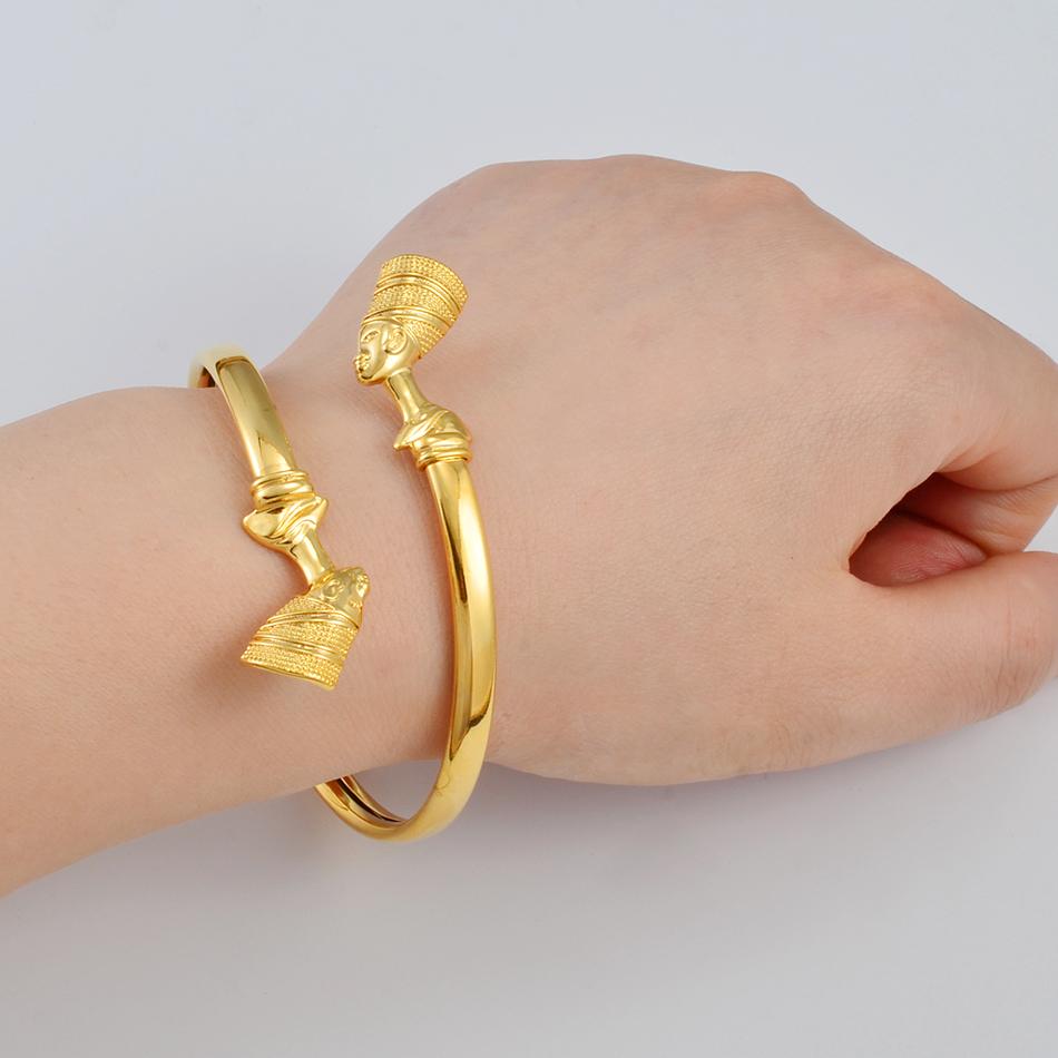 Anniyo Egyptian Queen Nefertiti Cuff Bracelet African Ancient Egypt Banglets Jewelry Wholesale Party National Ethnic #248106