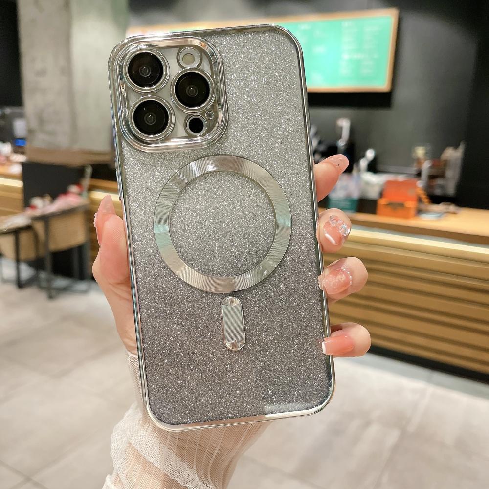 Роскошный прозрачный блестящий магнитный чехол для беспроводной зарядки Magsafe для iPhone 15 14 13 12 11 Pro Max X XR XS 7 8 Plus/SAmsung S23 S22 Ultra S21 FE