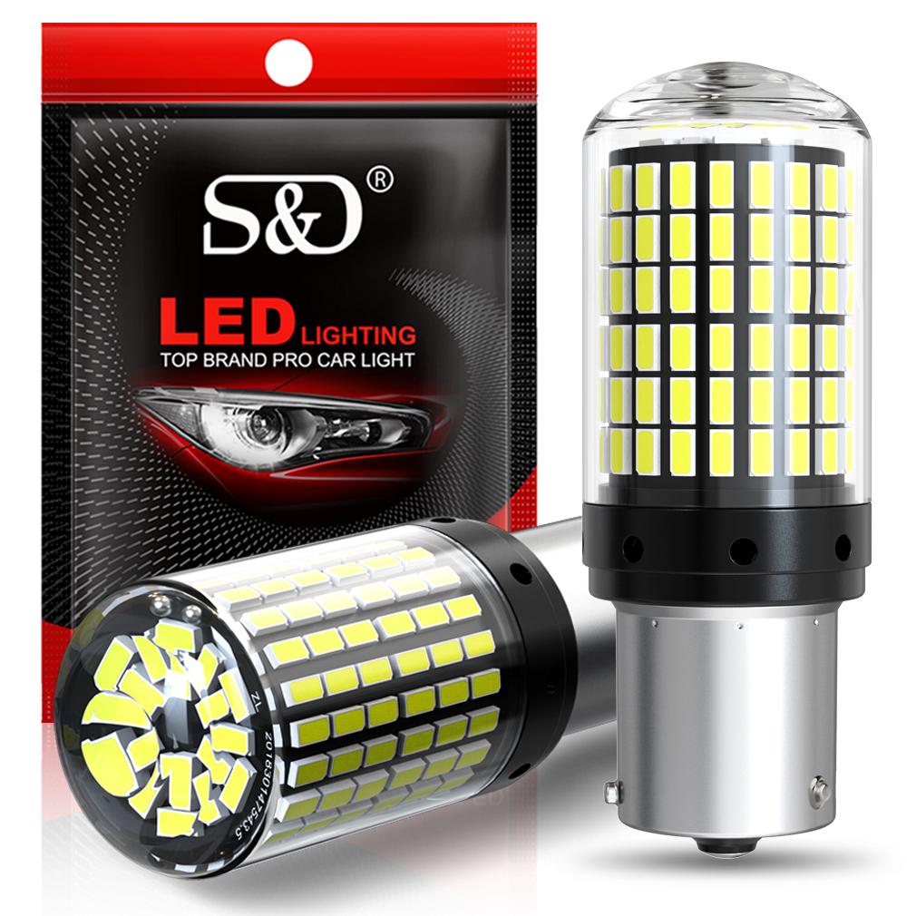 2 шт. Мощные автомобильные светодиодные лампы 1156 BA15S P21W BAU15S PY21W 1157 P21/5W T20 7440 W21W Canbus 144SMD Лампа указателя поворота Стоп-сигнал Задний фонарь Задний ход 12В