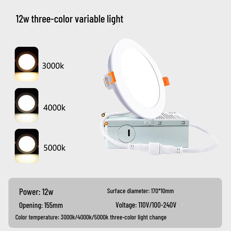 Round 110V Ultra-Thin Embedded Ceiling Panel Light, 1CM Depth