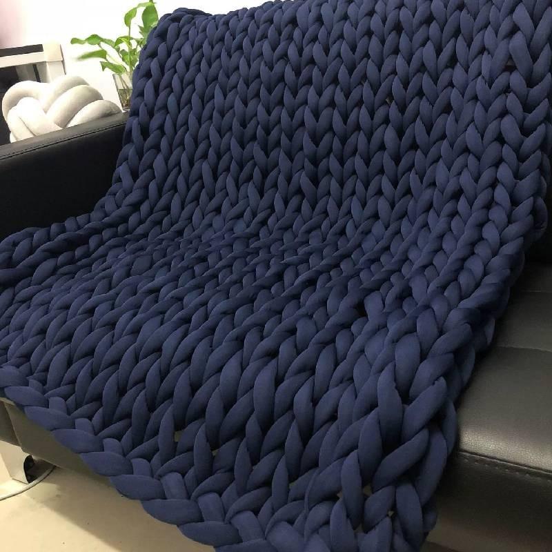 Deep Blue Handwoven Throw Blanket With Ultra Thick Yarn For Cozy Home Decor