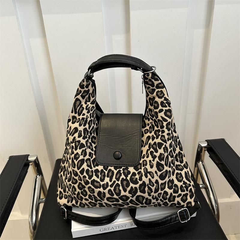High Value Large Capacity Tote Bag Women's 2025 New Trendy Fashion Retro Leopard Print Shoulder Bag Multi-functional Backpack