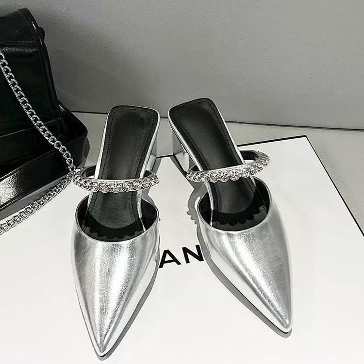 Fashion New Pantoufles De Luxe Noires À Talons Hauts Pour Femme, Mules De Styliste À Enfiler, Mocassins De Soirée, Été 2025