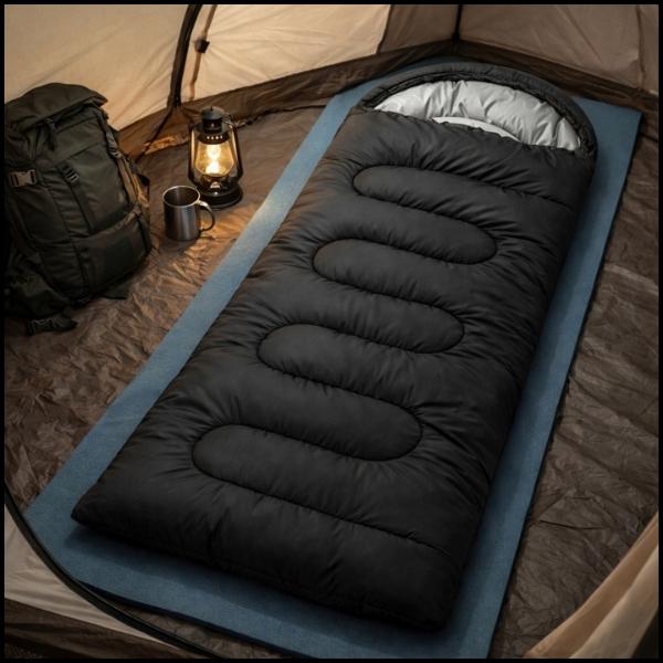 Black Warm Mummy Sleeping Bag Lightweight Quilt Hood 210x75cm + Cover